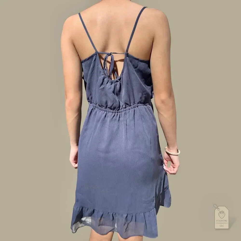 American Eagle Outfitters Navy Blue Ruffle Spaghetti Strap Chiffon Dress M - Picture 4 of 6